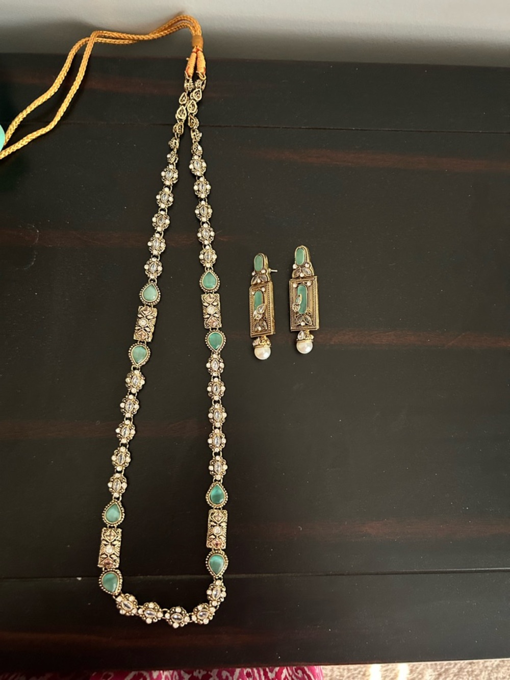 Gold-Tone Necklace and Earring Set with Turquoise Accents